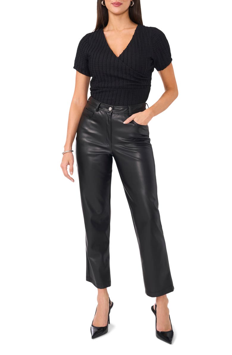 Vince Camuto Jacquard Surplice Neck Top, Alternate, color, Rich Black