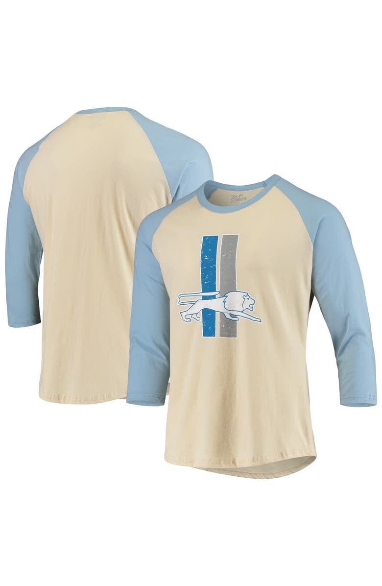 Majestic Threads Men's Majestic Threads Cream/Blue Detroit Lions Gridiron Classics Raglan 3/4-Sleeve T-Shirt, Alternate, color, 