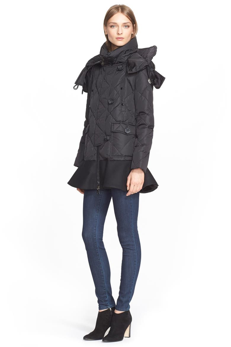 'Vauloge' Long Peplum Hem Down Coat, Alternate, color, BLACK