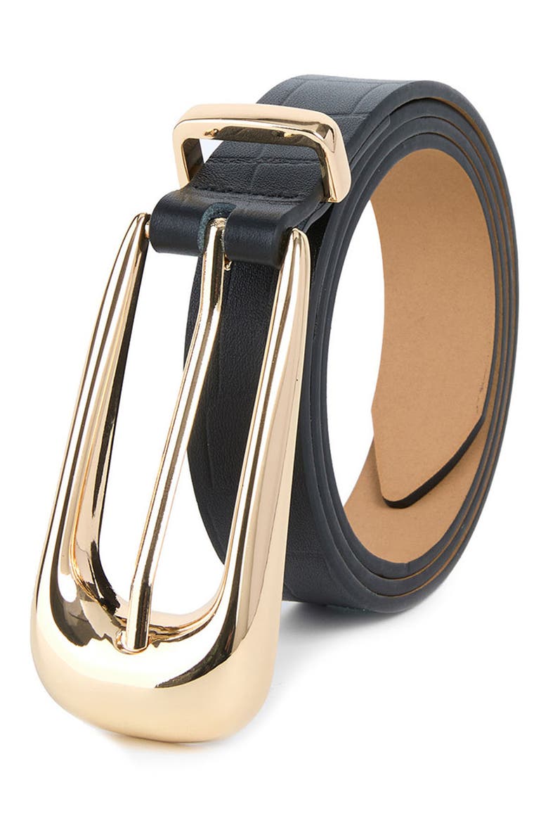 Leather Belt, Alternate, color, BLACK AND GOLD