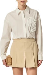 English Factory Faux Pearl Embellished Heart Button-Up Shirt