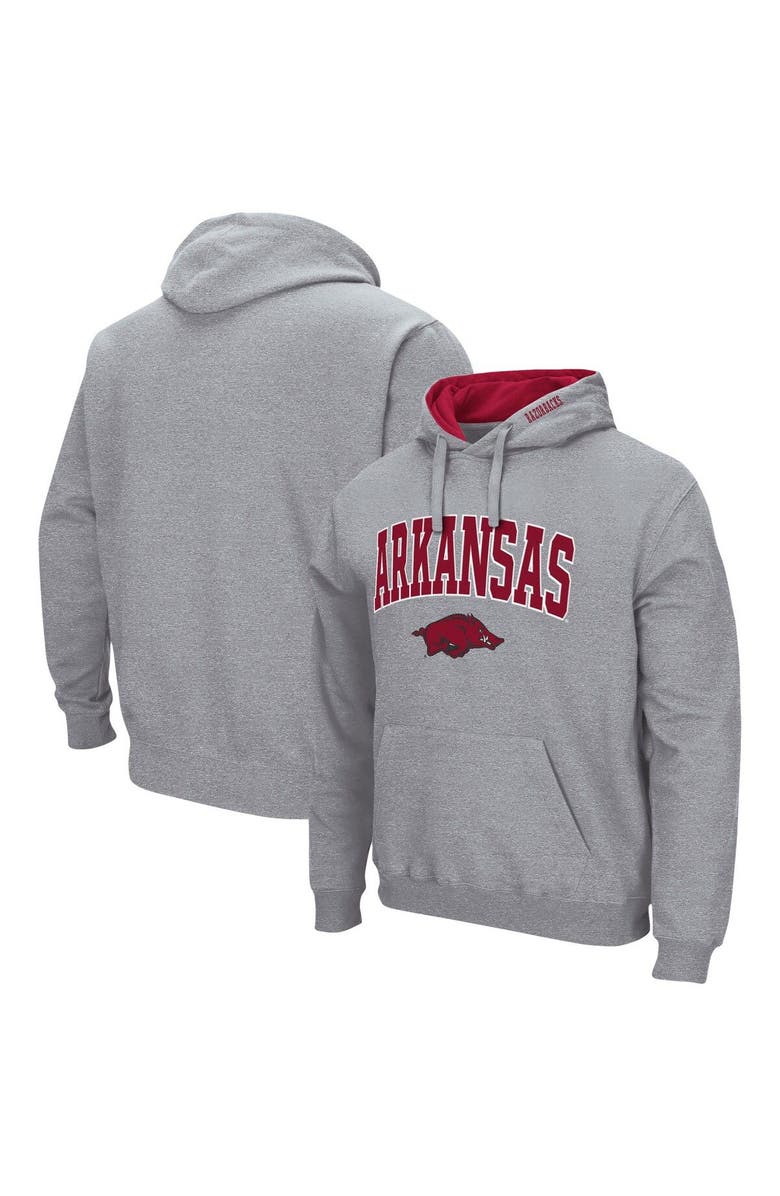 COLOSSEUM Men's Colosseum Heather Gray Arkansas Razorbacks Arch & Logo 3.0 Pullover Hoodie, Main, color, Heather Gray