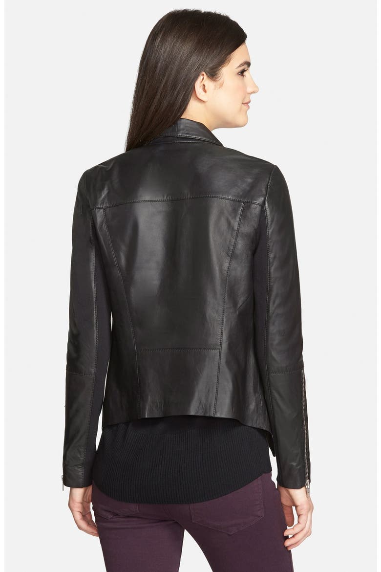Drape Collar Leather Jacket, Alternate, color, BLACK