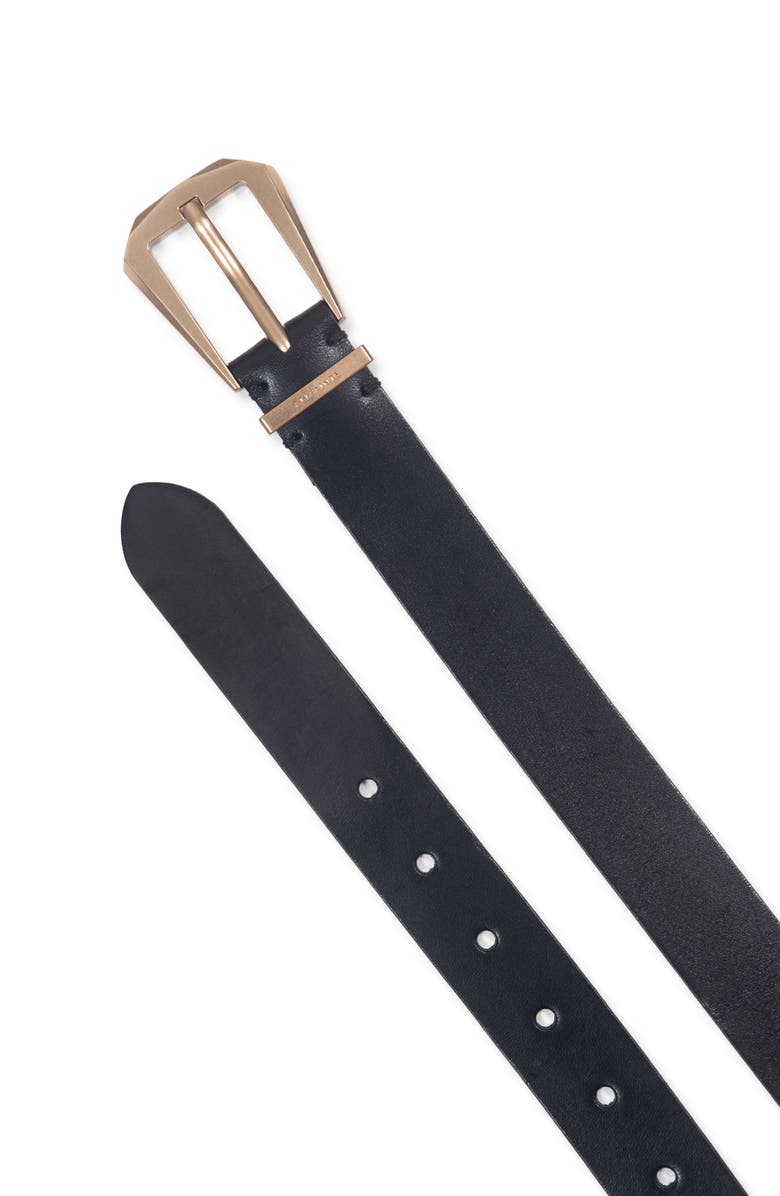 AllSaints Western Hex Leather Belt, Alternate, color, Black / Antique Brass