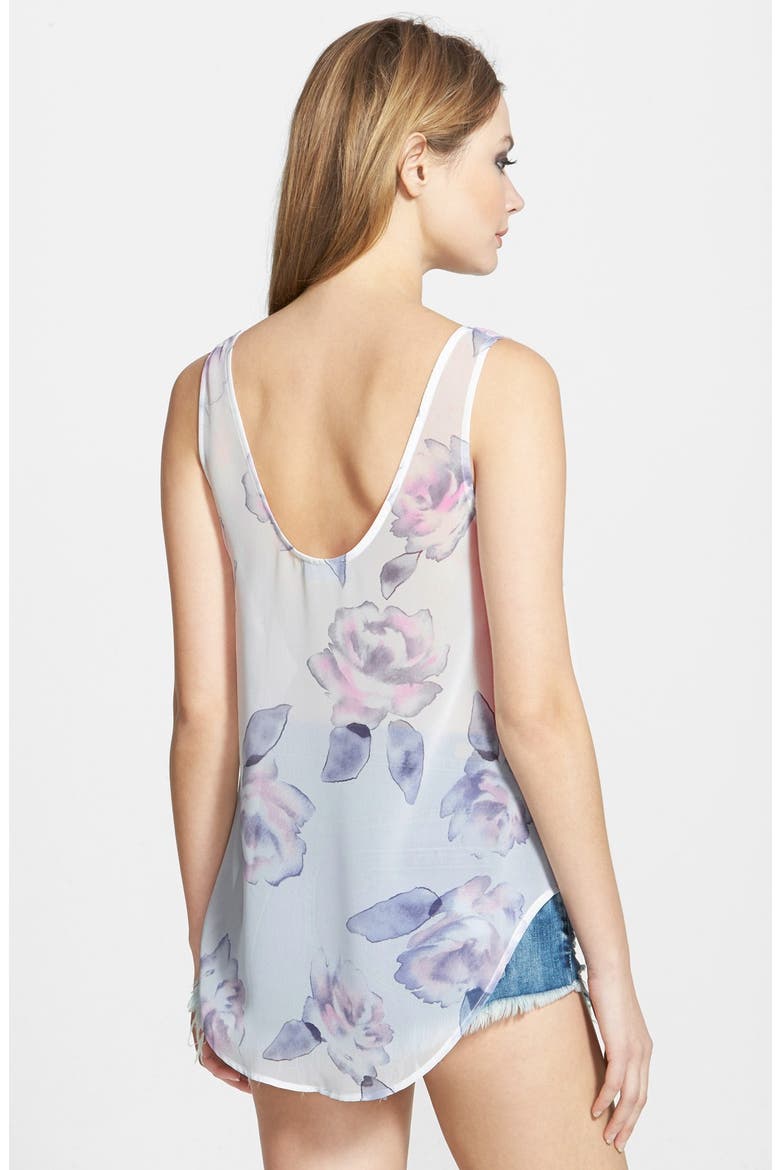 ASTR Floral Print Bubble Hem Tank, Alternate, color, IVORY FLORAL