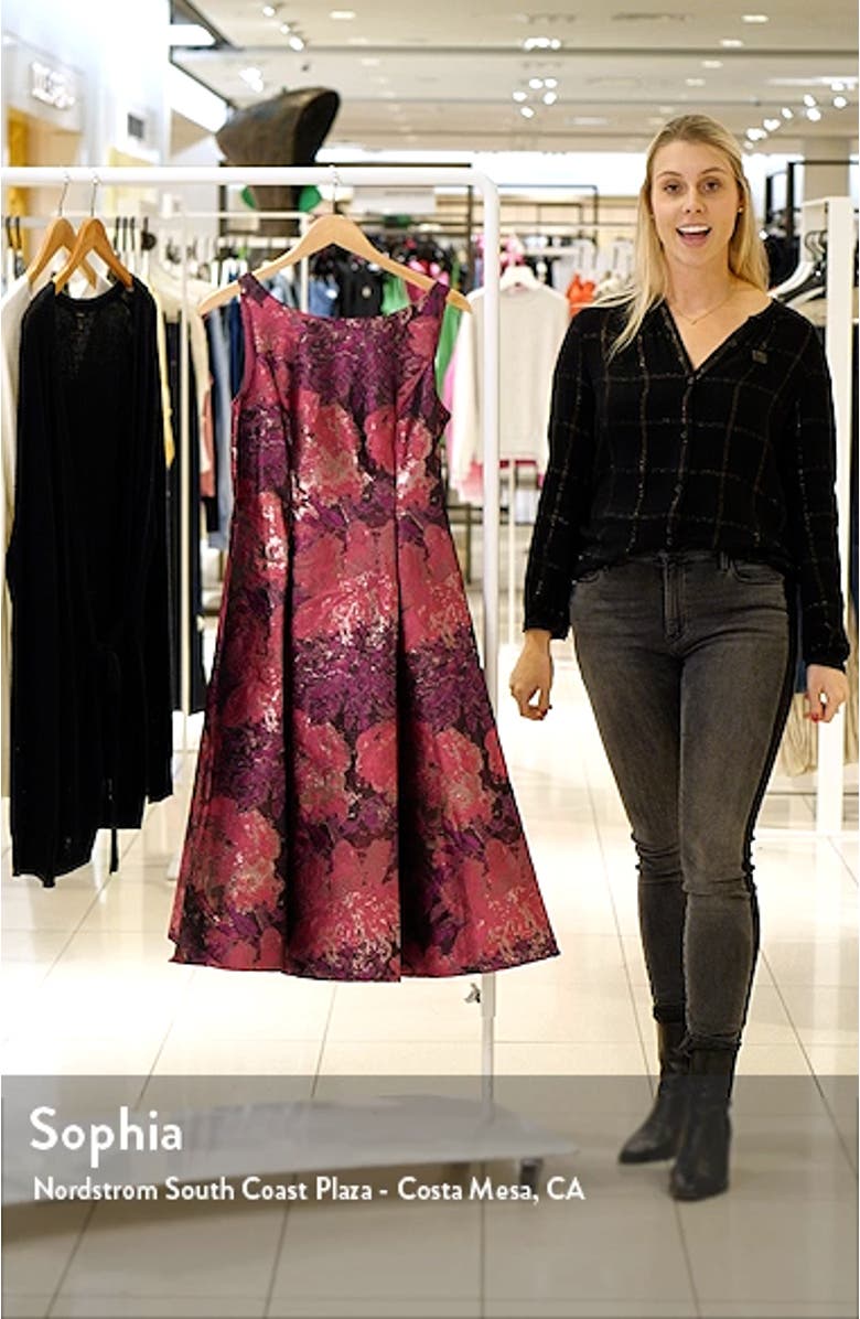 Metallic Floral Jacquard Fit & Flare Dress, sales video thumbnail