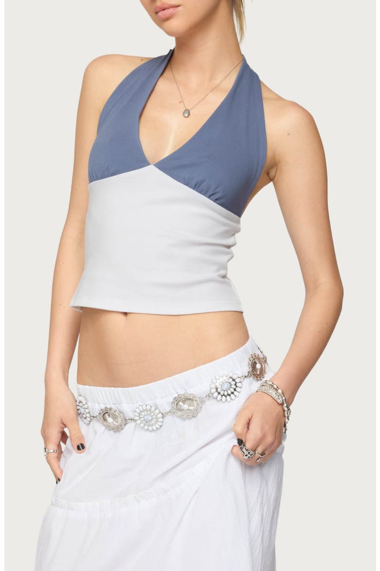 Janna Colorblock Halter Top, Alternate, color, BLUE-AND-WHITE