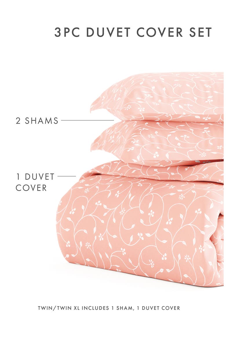 Home Spun Premium Ultra Soft Pink Buds Pattern 3-Piece Duvet Cover Set, Alternate, color, PINK