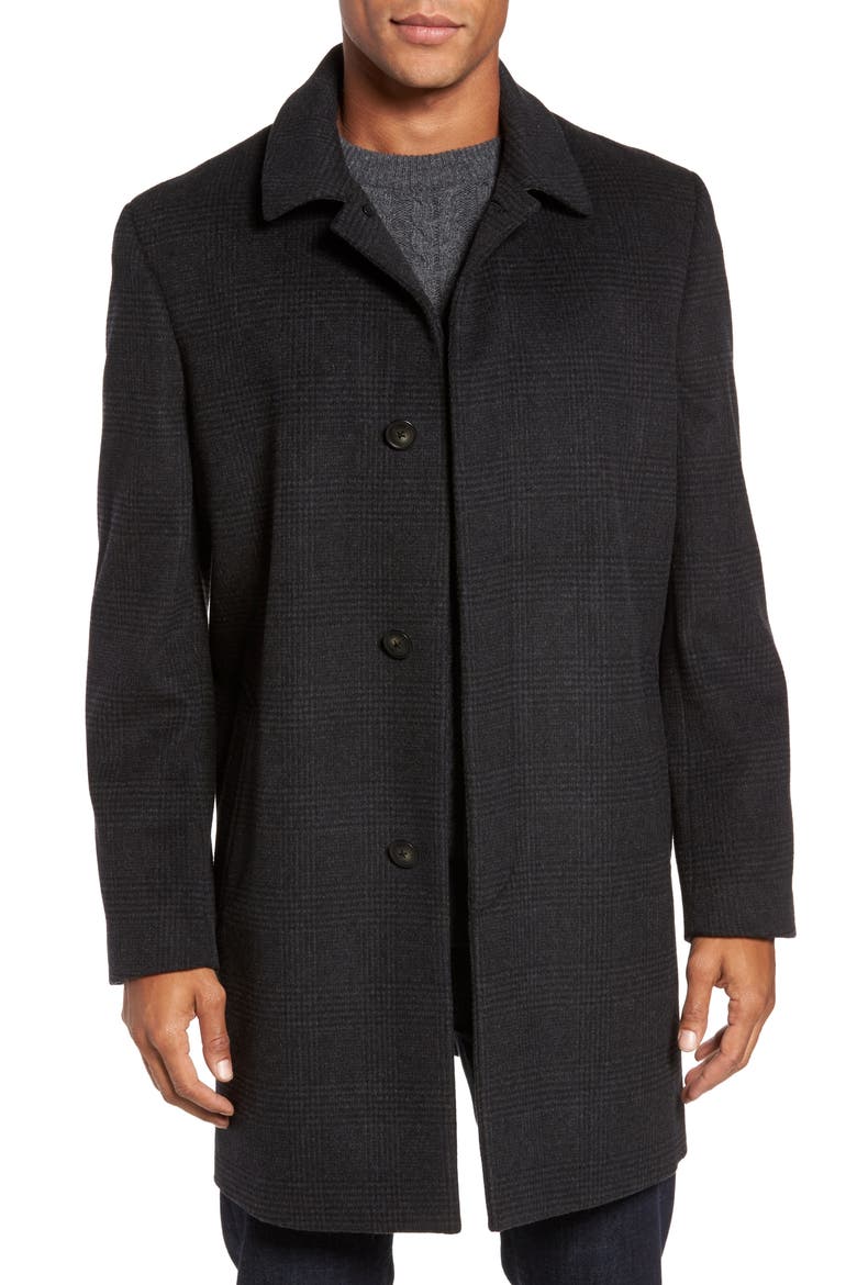Turner Plaid Wool Blend Topcoat, Main, color, DARK CHARCOAL