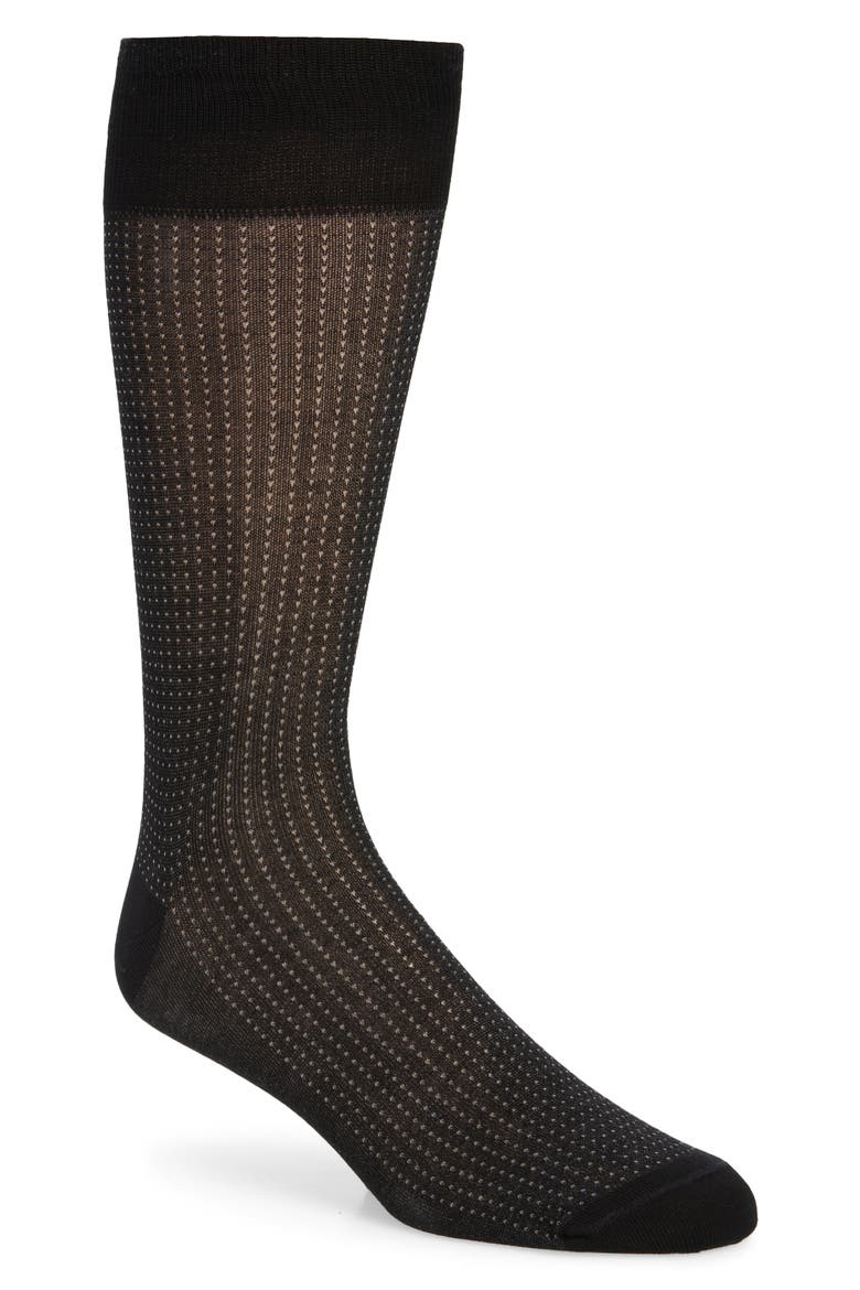 Dot Mercerized Cotton Blend Dress Socks, Main, color, BLACK
