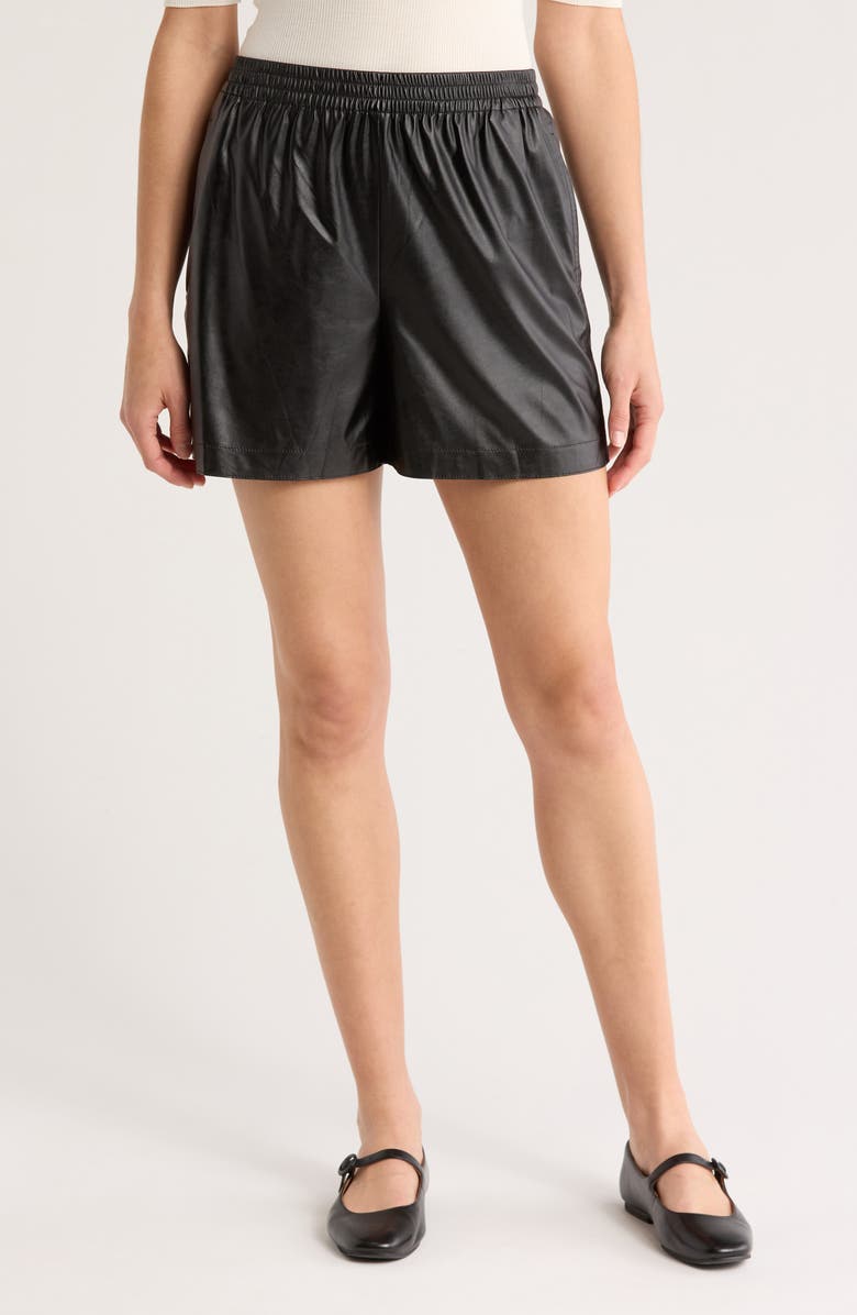 Theory Faux Leather Pull-On Shorts, Main, color,
