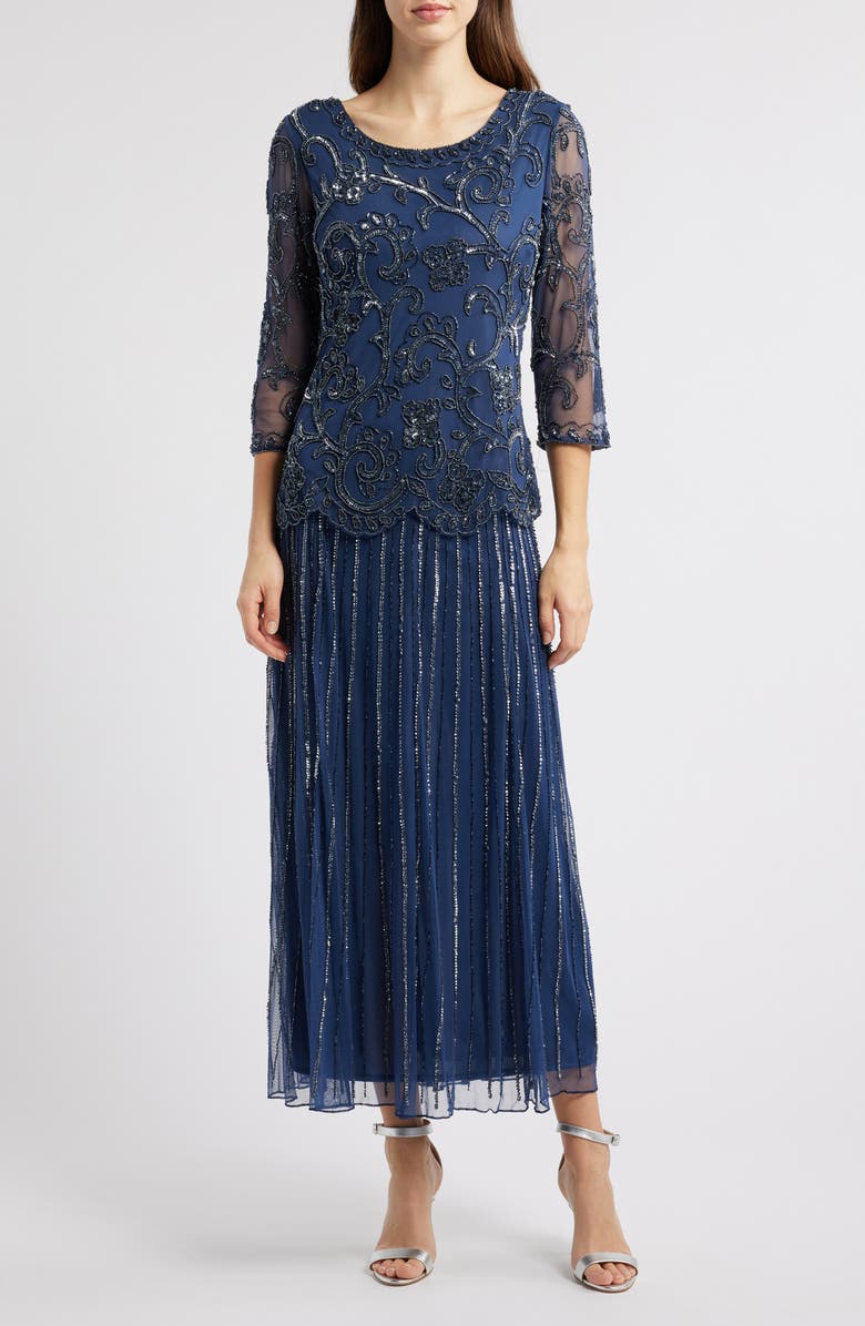 Pisarro Nights Beaded Chiffon Mock Two-Piece Dress, Main, color, 