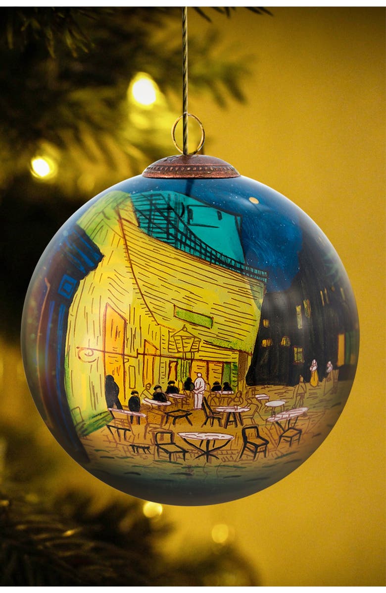 OVERSTOCK ART "Cafe Terrace at Night" Vincent Van Gogh Hand Painted Glass Ornament, Alternate, color, 
