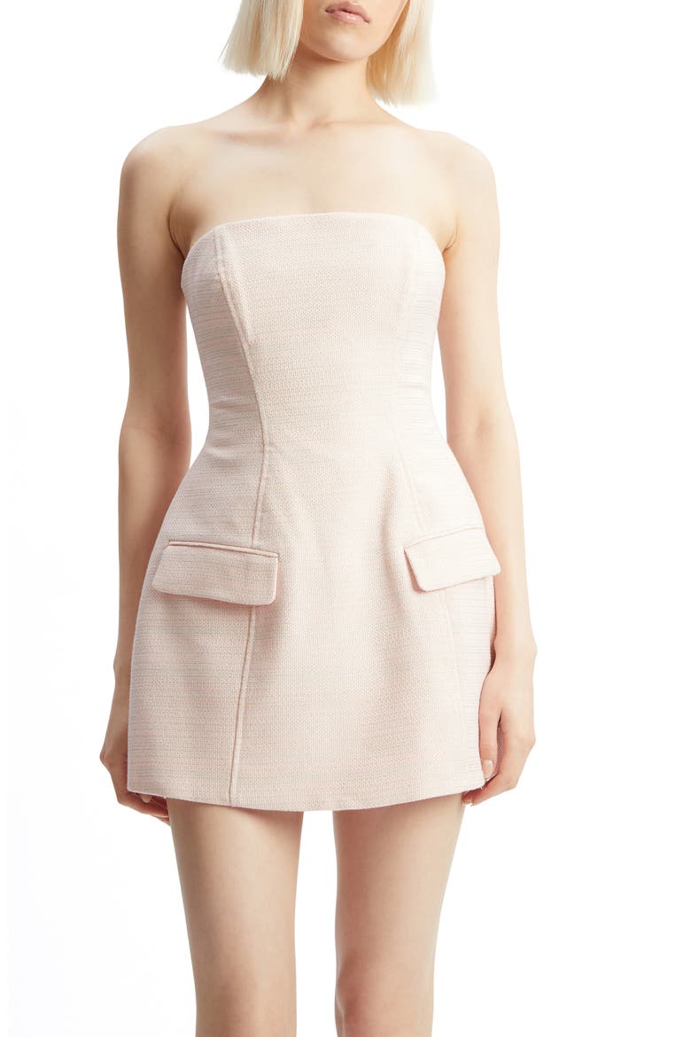 Madeline Shimmer Bouclé Strapless Minidress, Alternate, color, LIGHT PINK