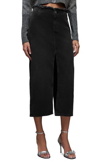 Allsaints Cyra Denim Maxi Skirt In Washed Black