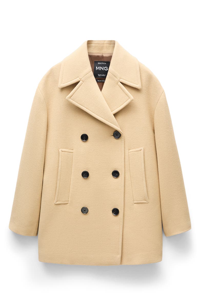 MANGO Double Breasted Virgin Wool Blend Coat, Alternate, color, Medium Brown