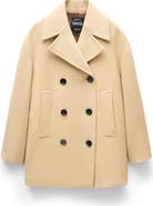 MANGO Double Breasted Virgin Wool Blend Coat