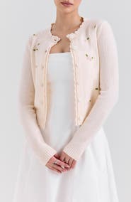 HOUSE OF CB Anjou Floral Embroidered Ruffle Wool Cardigan