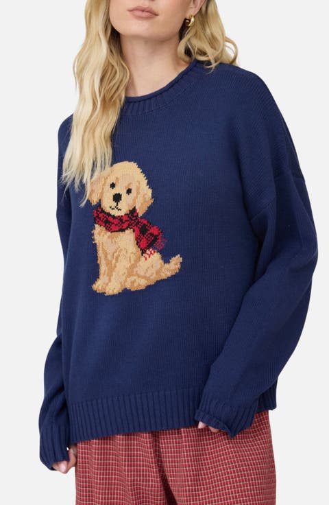 Intarsia Puppy Crewneck Sweater