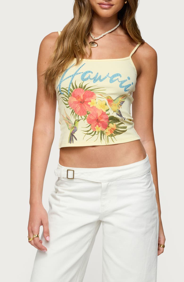 EDIKTED Hawaii Babe Crop Camisole, Main, color, Yellow