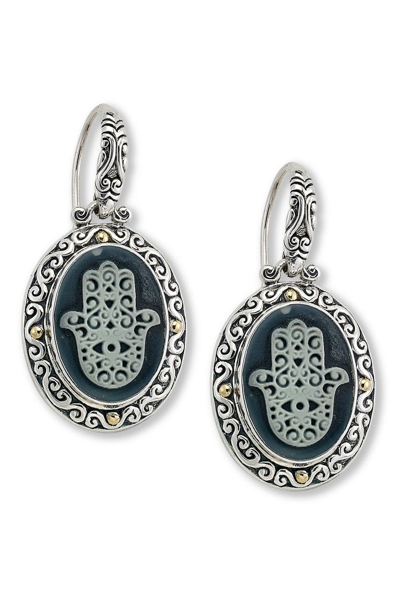 Two-Tone Hamsa Agate Drop Earrings, Main, color, SILVER