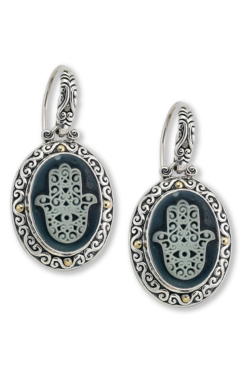 SAMUEL B. Two-Tone Hamsa Agate Drop Earrings, Main, color, Silver