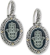 SAMUEL B. Two-Tone Hamsa Agate Drop Earrings