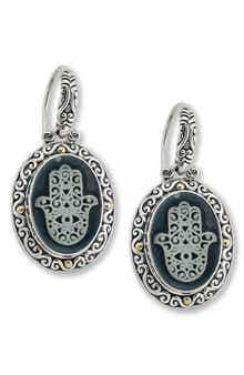 SAMUEL B. Two-Tone Hamsa Agate Drop Earrings