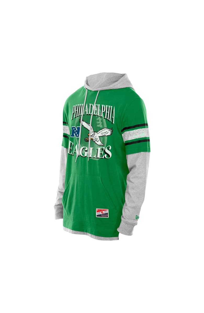 New Era Men's New Era Kelly Green Philadelphia Eagles Twofer Layered Long Sleeve Hoodie T-Shirt, Alternate, color,