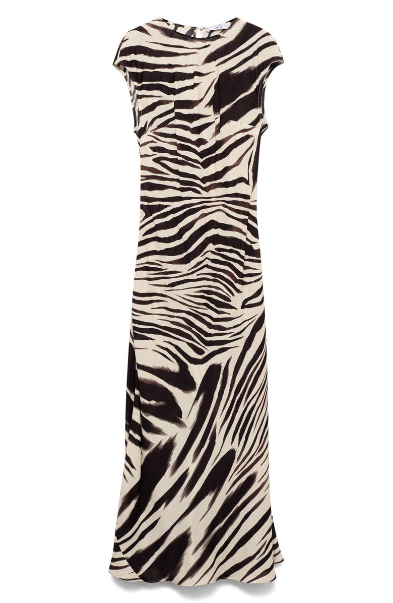 MANGO Zebra Print Cap Sleeve Midi Dress, Alternate, color, 