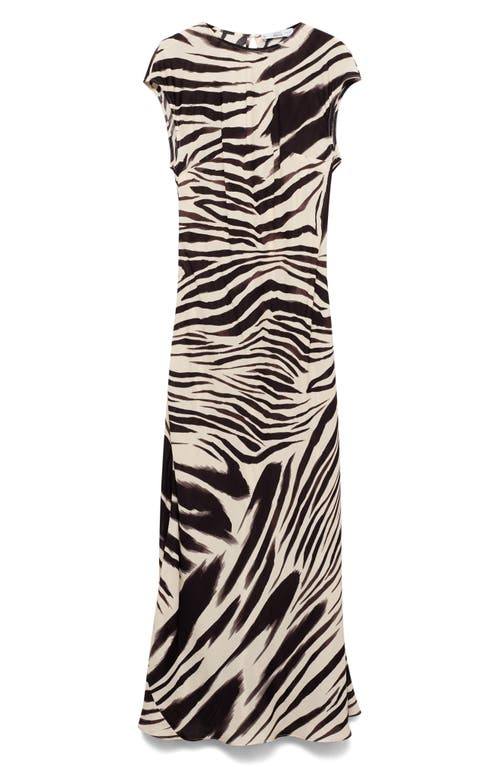 Mango Slash Neck Mixed Zebra Print Midi Dress In Ecru
