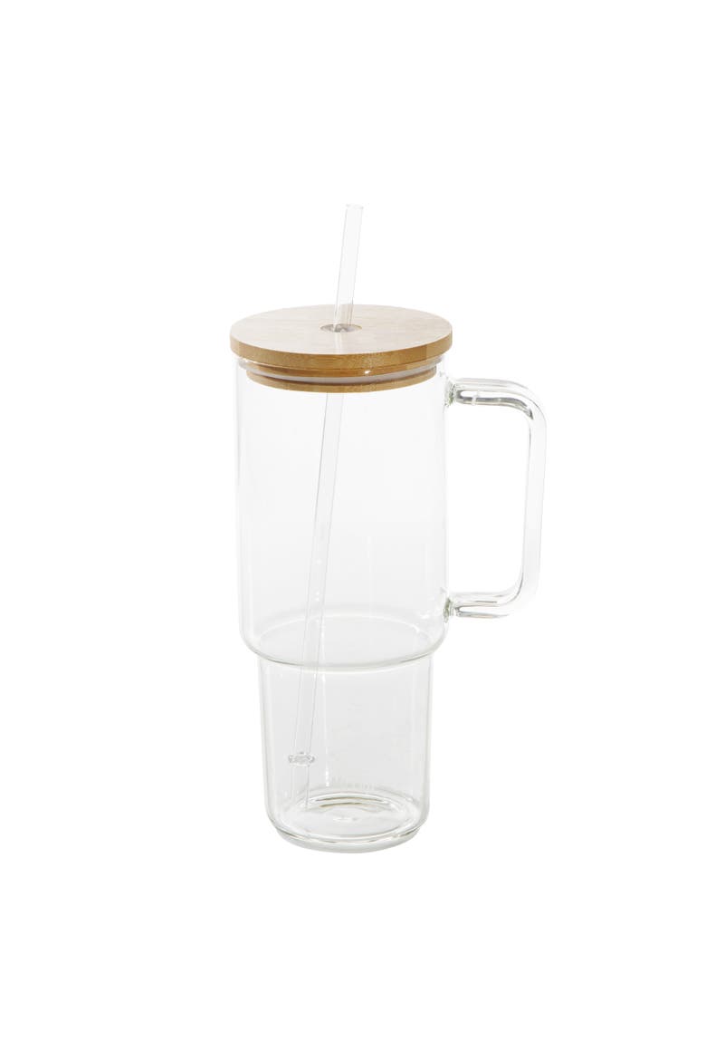 Crafted Calm 34 oz Glass Travel Mug with Handle, Straw and  Lid, Main, color, Clear