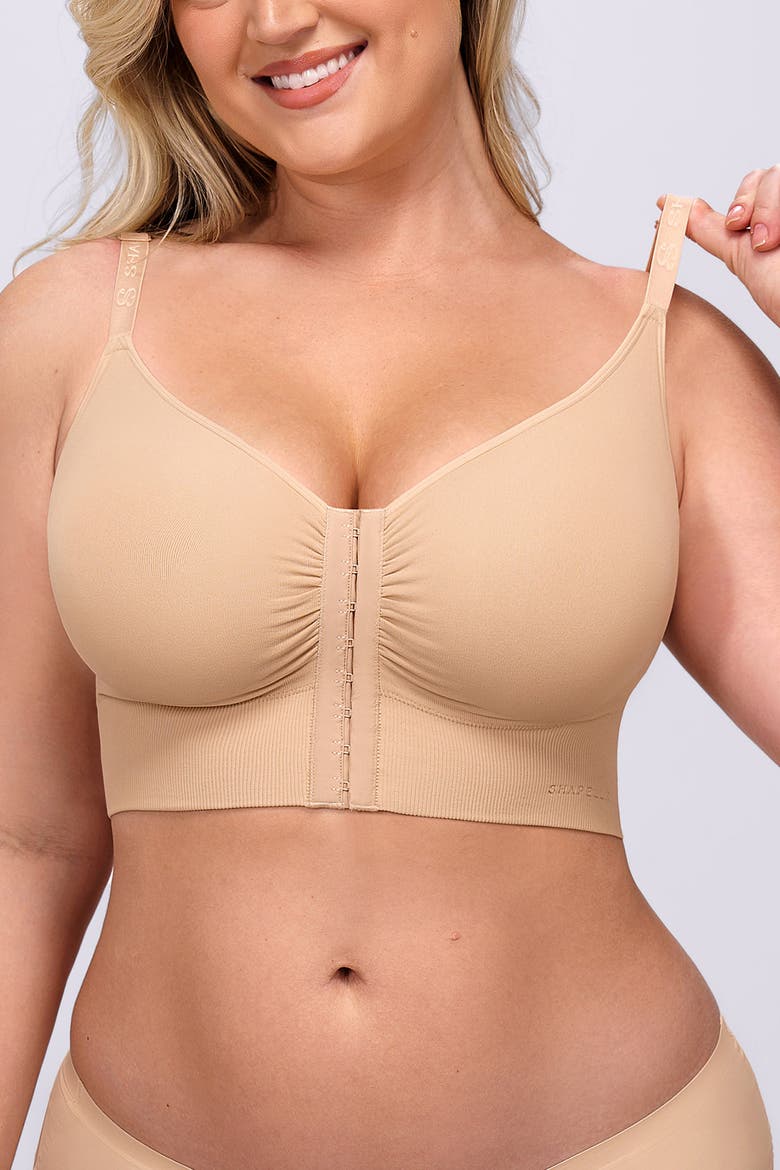 Back Smoothing Wireless Front Closure Bra, Alternate, color, Beige