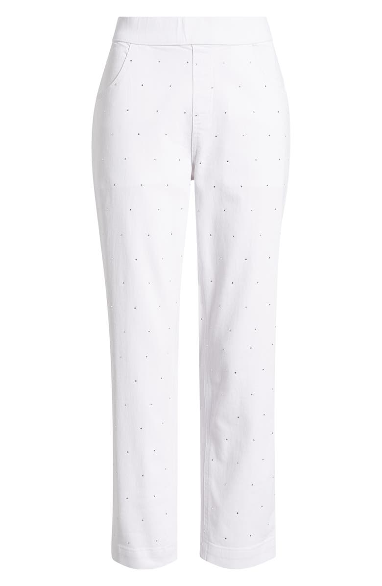 Hue Rhinestone Straight Leg Crop Denim Leggings, Alternate, color, White