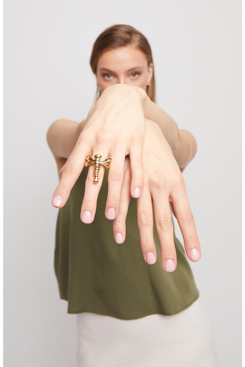 Dragonfly Shape Ring, Alternate, color, Gold