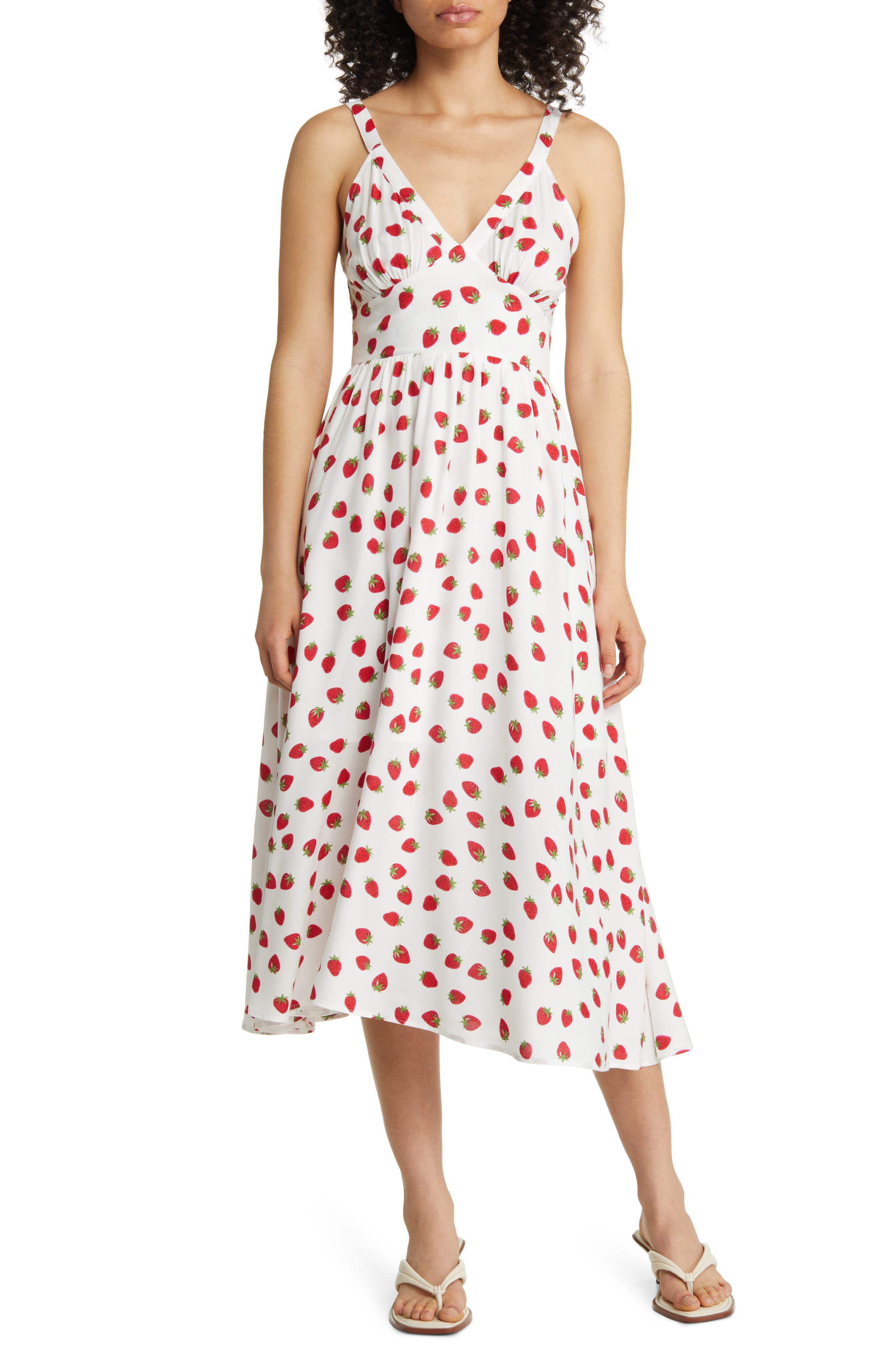 MELLODAY Strawberry Print Empire Waist Midi Dress (Women) | Nordstrom