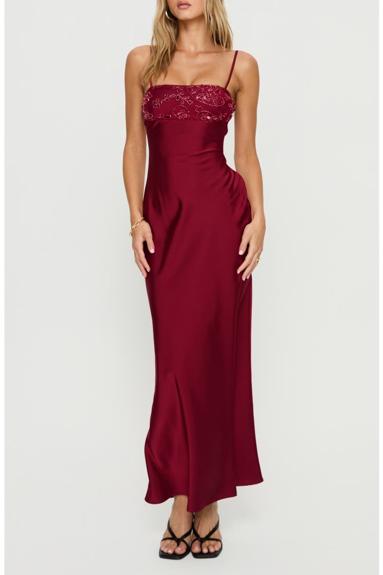 Engracia Sequin Satin Gown, Main, color, BURGUNDY
