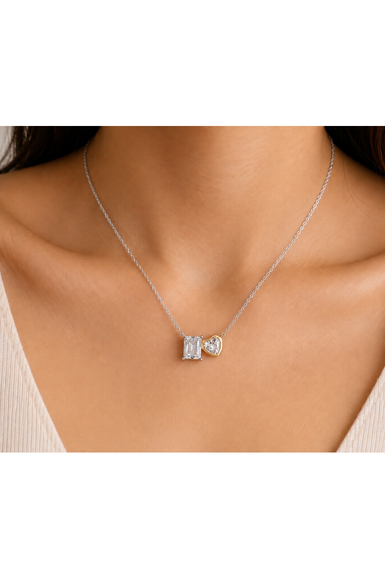 Harmony Heart & Emerald Necklace in Sterling Silver with 14K Gold, Alternate, color, Yellow Gold
