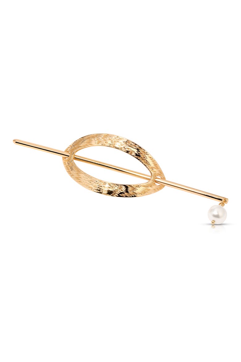Textured Hoop & Pin French Barrette, Main, color, GOLD