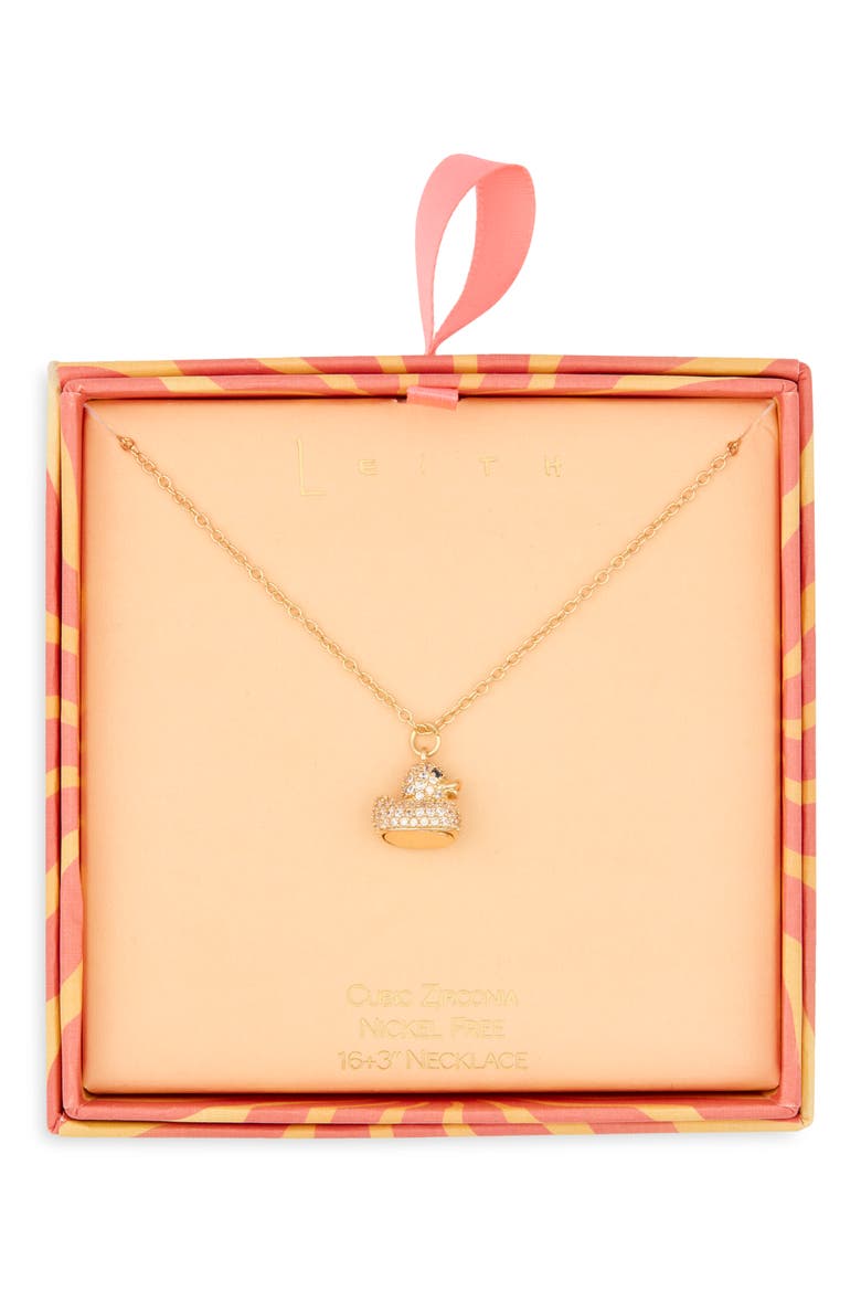 Cubic Zirconia Rubber Ducky Pendant Necklace, Main, color, CLEAR- GOLD