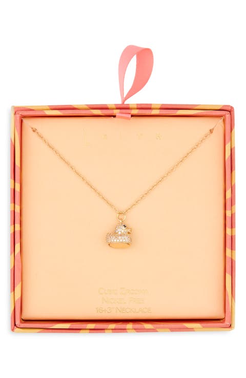 Cubic Zirconia Rubber Ducky Pendant Necklace