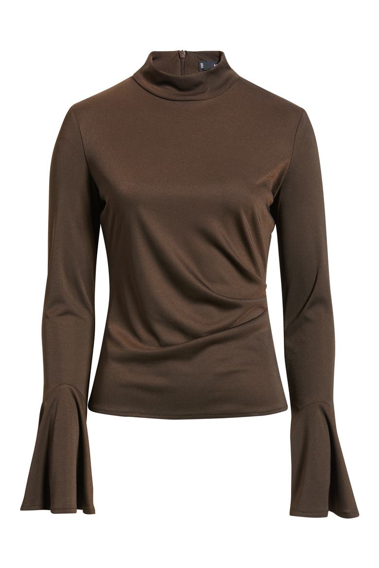 Ruched Bell Sleeve Top, Alternate, color, BROWN