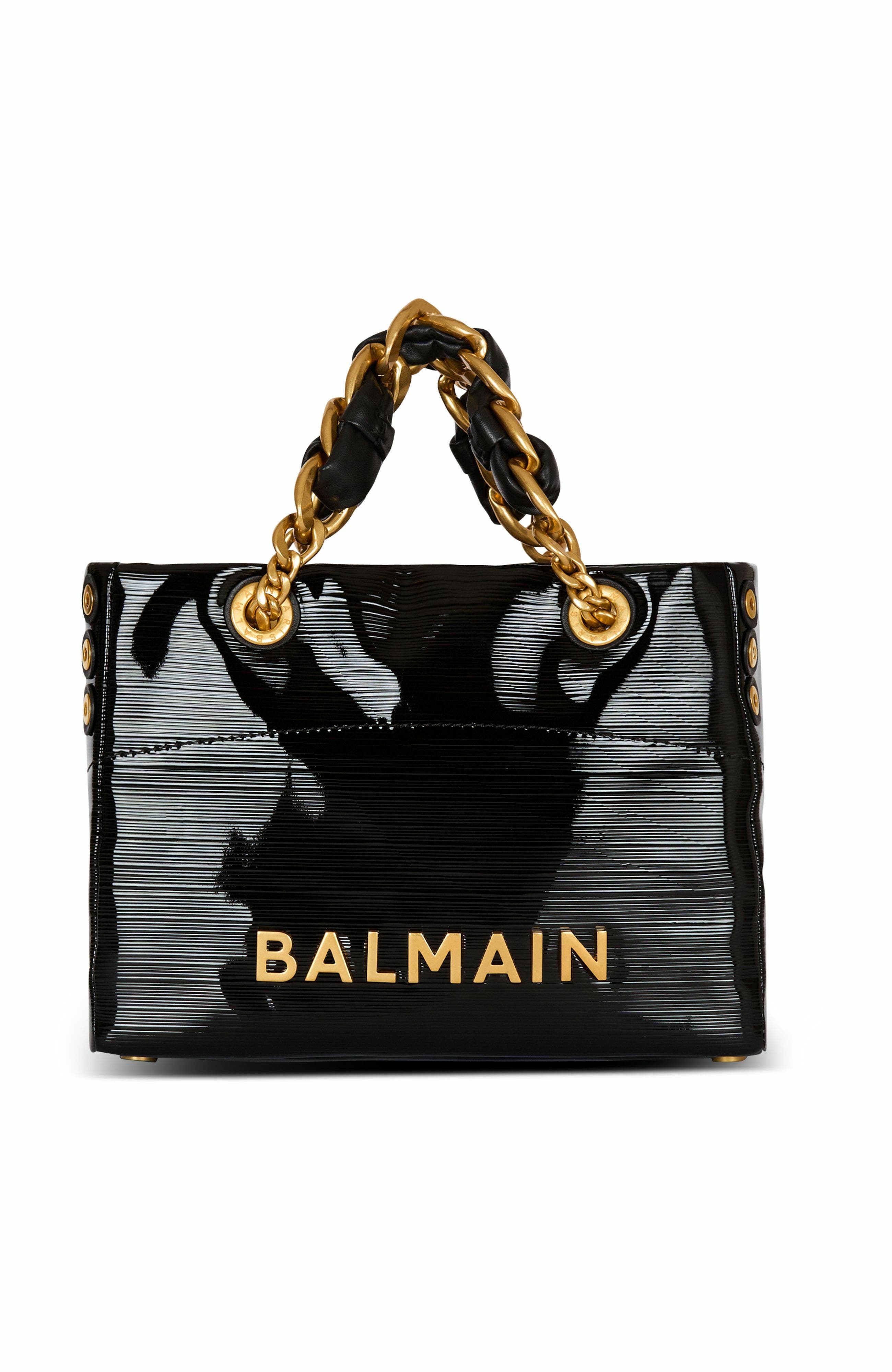 Balmain Small 1945 Soft Tote Bag In Striped Patent Leather, Main, color, 