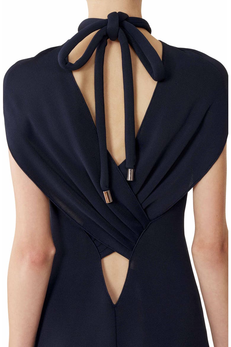 Tie-Neck Top In Viscose, Alternate, color, Navy Blue