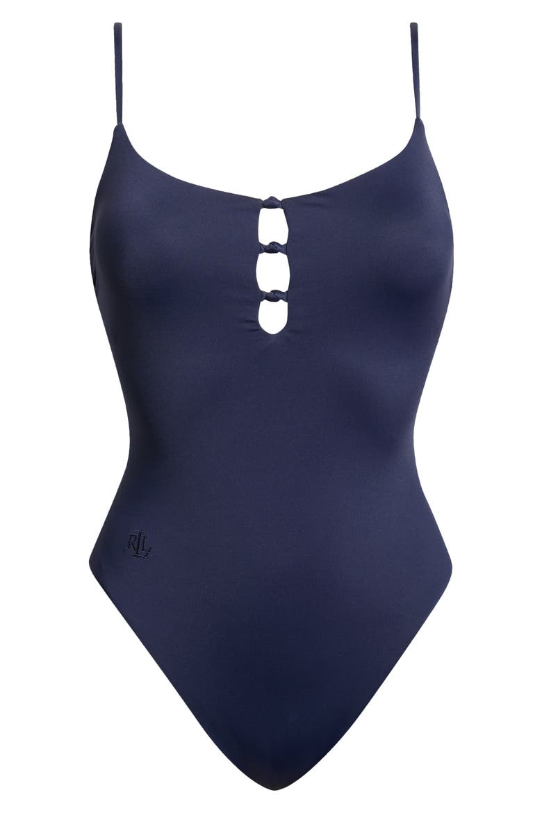 Knotted Keyhole One-Piece Swimsuit, Alternate, color, DARK NAVY