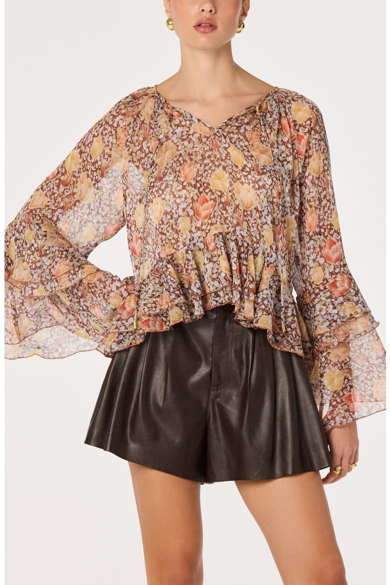 Margaery Floral Ruffled Top, Main, color, BROWN FLORAL