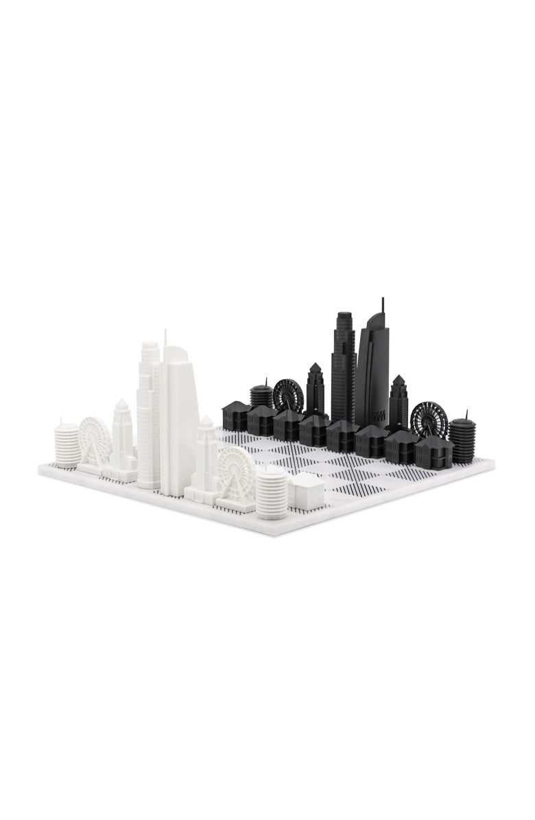 SKYLINE CHESS Chess Set Acrylic Los Angeles Edition with Marble Hatch Board, Main, color, White