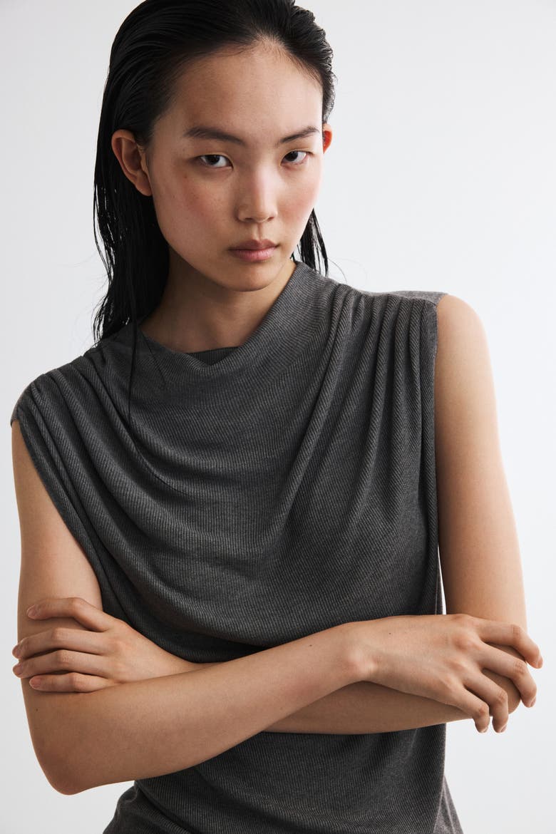 Draped Knit Top, Alternate, color, Dark gray melange
