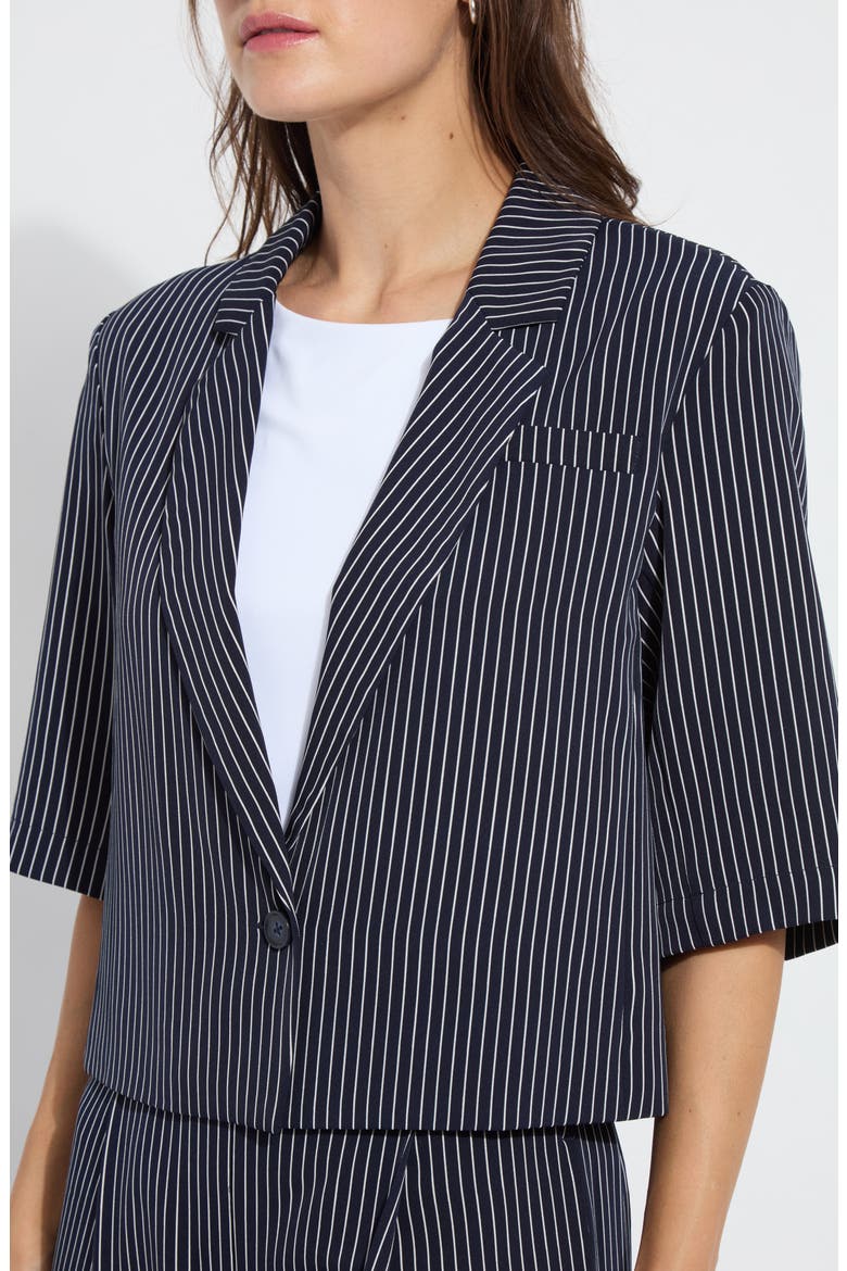 Clarette Stripe Elbow Sleeve Crop Jacket, Alternate, color, MARINE PINSTRIPE