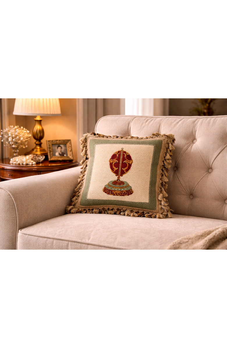 C&F Home Red Faberge Egg Vintage Needlepoint Accent Throw Pillow 17" x 17", Alternate, color, Off-White